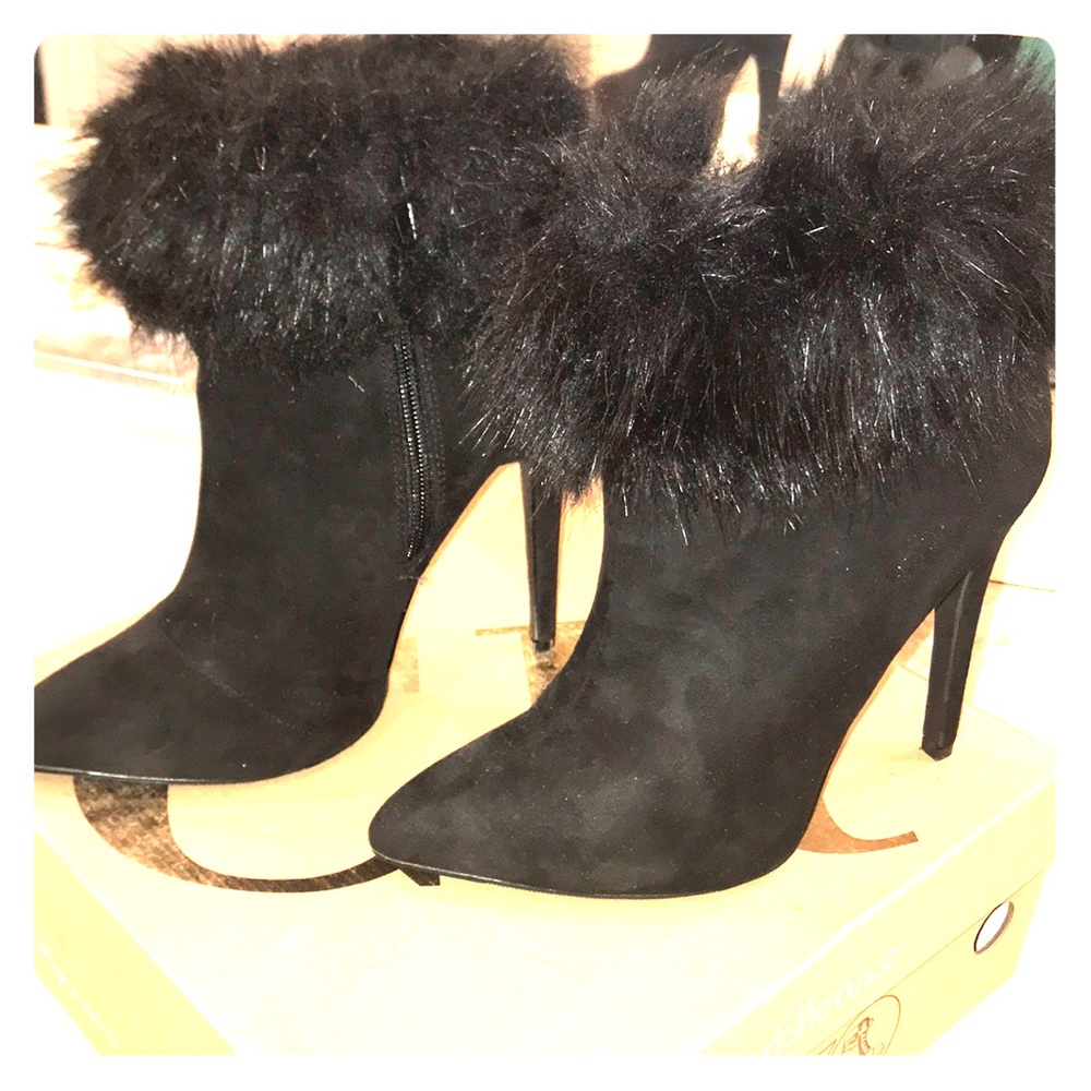 Black High-Heel Fur Ankle Boots